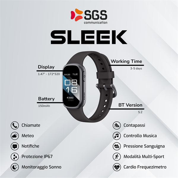 Smartwatch SGS Sleek con Funzione Telefono - Black