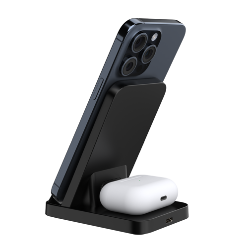 Basetta Di Ricarica Wireless 2 In 1 Phone|Earbuds - Black